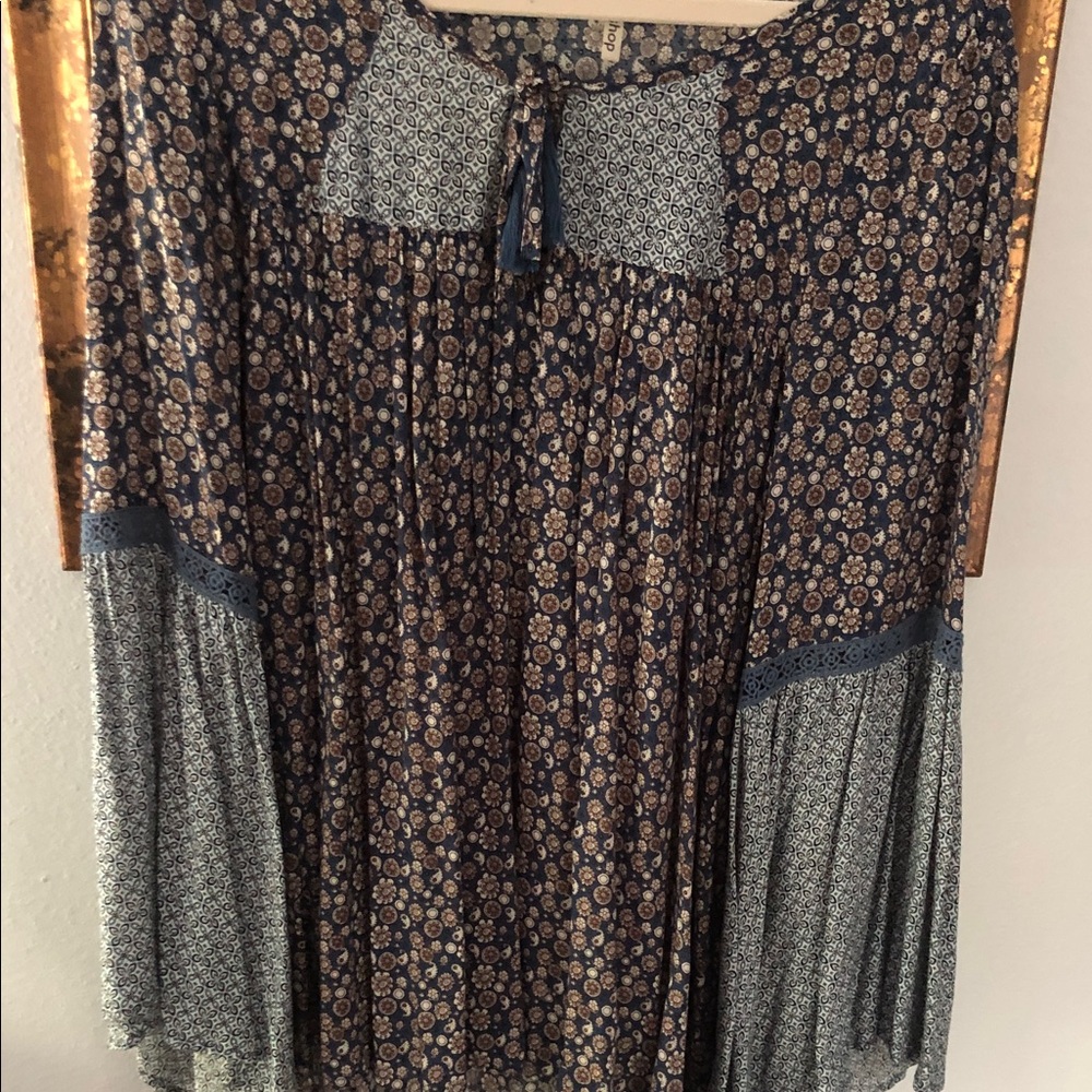 Boho Tiered Peasant Top - Navy Floral